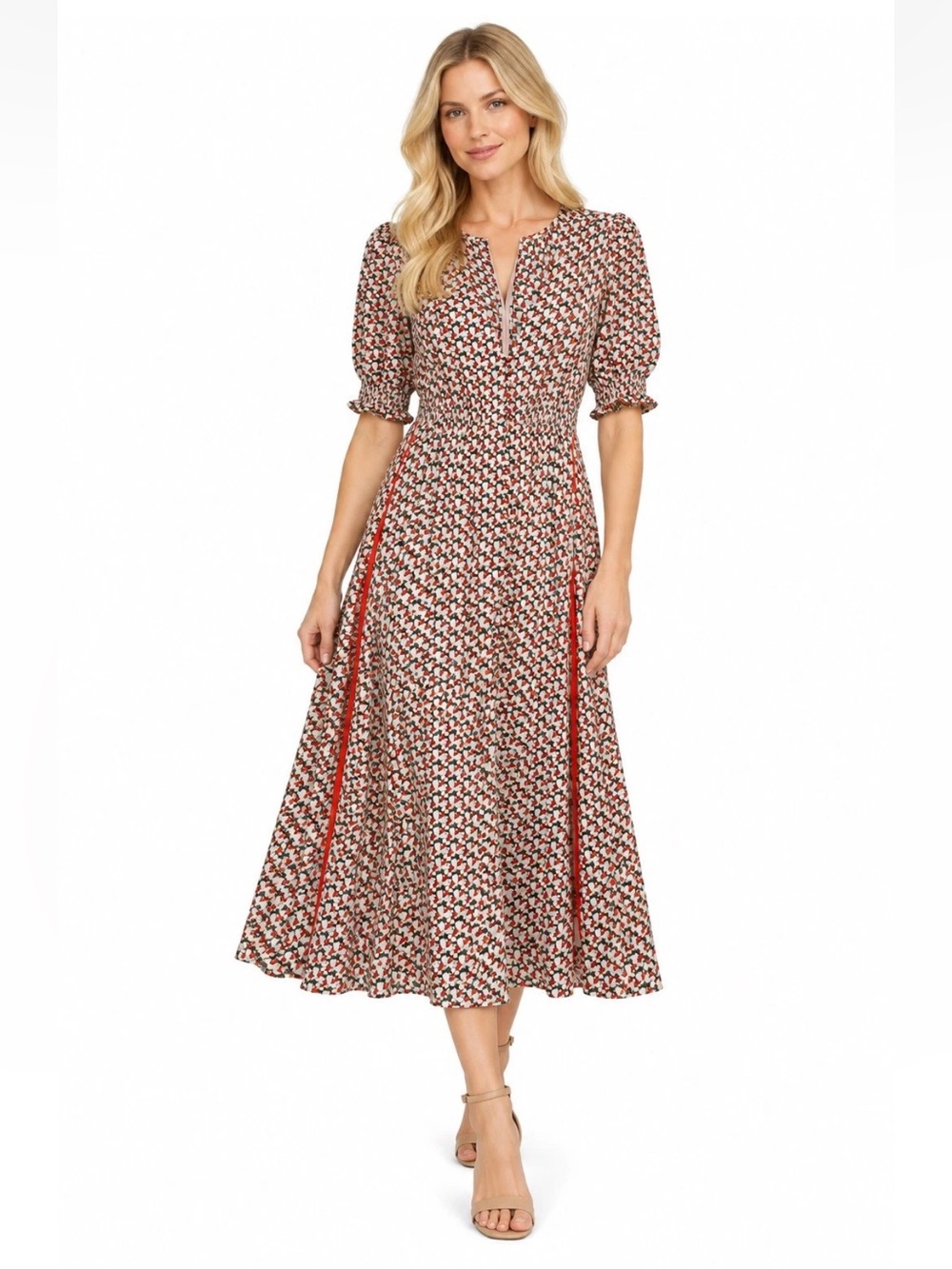 ME+EM Tulip Geo Print Fit & Flare Maxi Dress Women's Size 8 US 12UK V Neck